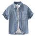 Camicia a maniche corte in denim retrò per uomo, alla moda e versatile, top largo artistico e casual_voghion.com