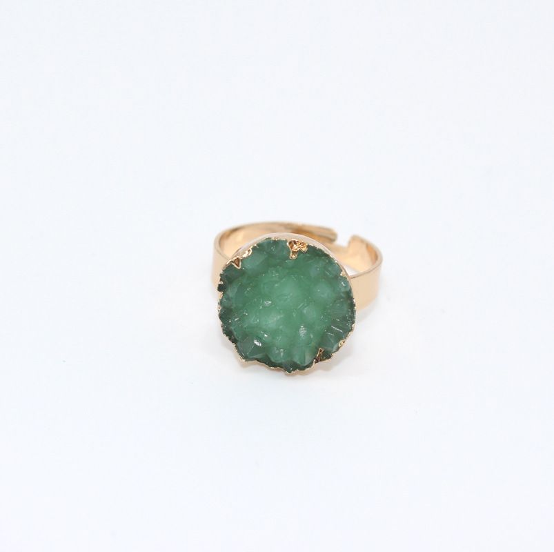 European and American cross border new jewelry natural stone ring foreign trade round irregular ring resin adjustable ring_voghion.com