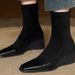 Elastische Dünne Neue Herbst Neue frauen Square Toe Patchwork Mode Blockabsatz High Heels Kurze Stiefel Frauen_voghion.com