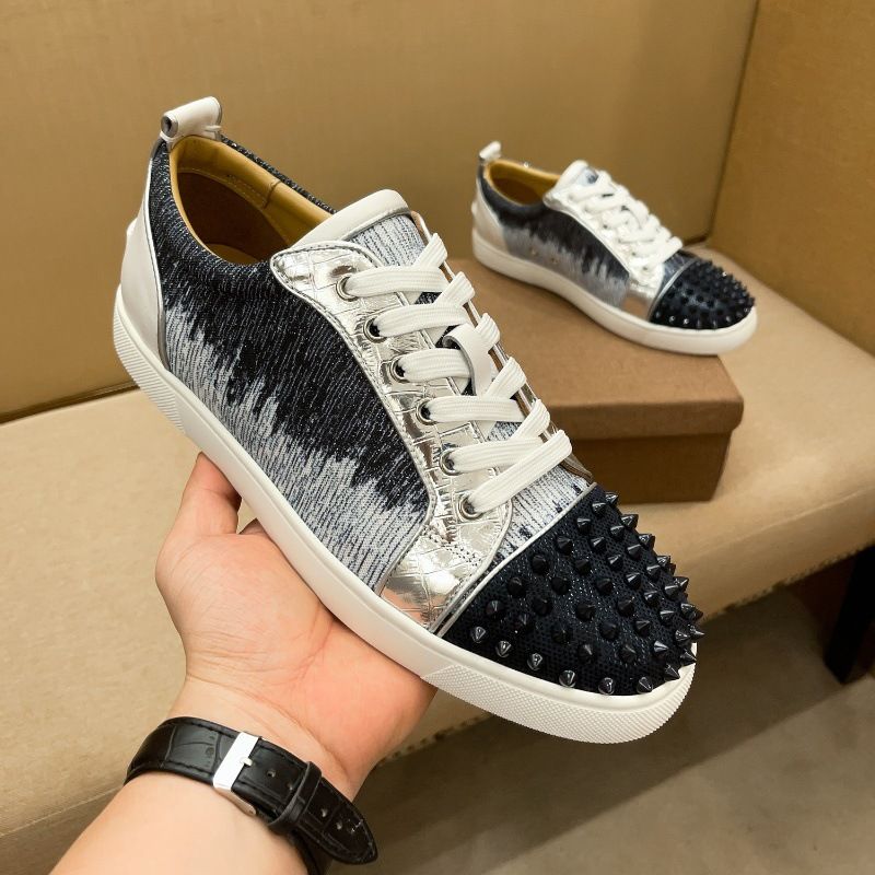 Chaussures basses pour hommes de la station européenne, rivets à paillettes, métal, semelle rouge, tendance, polyvalentes, en cuir véritable, baskets décontractées, mode européenne_voghion.com