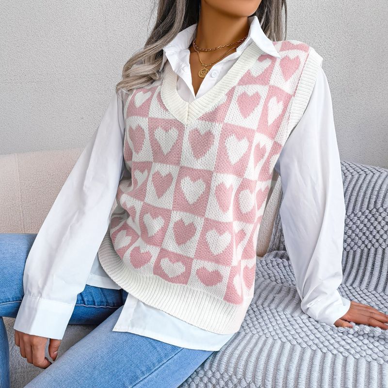 Vêtements pour femmes tir réel automne et hiver style collège amour gilet tricoté pull gilet vêtements pour femmes_voghion.com
