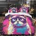 Parure de lit 3 pièces avec housse de couette imprimée en 3D Grumpy Cat, en microfibre douce avec fermeture éclair, taies d'oreiller pour adolescents et adultes._voghion.com