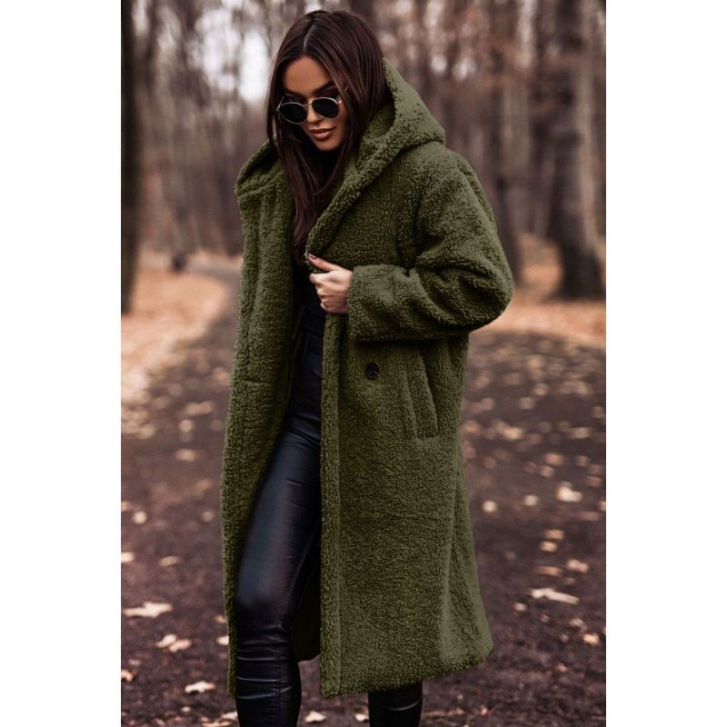 Abbigliamento donna autunno e inverno moda lungo tinta unita cappotto di lana a maniche lunghe_voghion.com