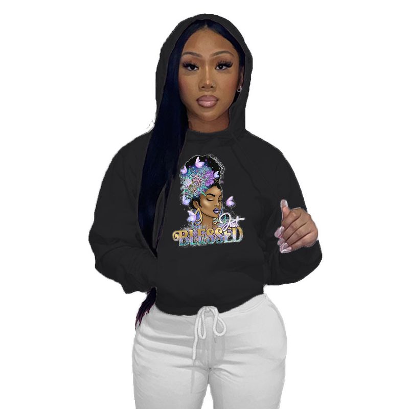Bedruckter, modischer, lässiger Langarm-Kapuzenpullover für Damen_voghion.com