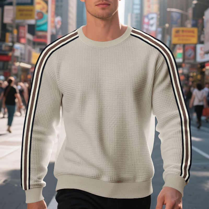 Men's Casual Sweatshirt - Relaxed Fit Crewneck Pullover With Mini Check Pattern | Soft Cotton Blend, Thickened For Spring/Fall_voghion.com