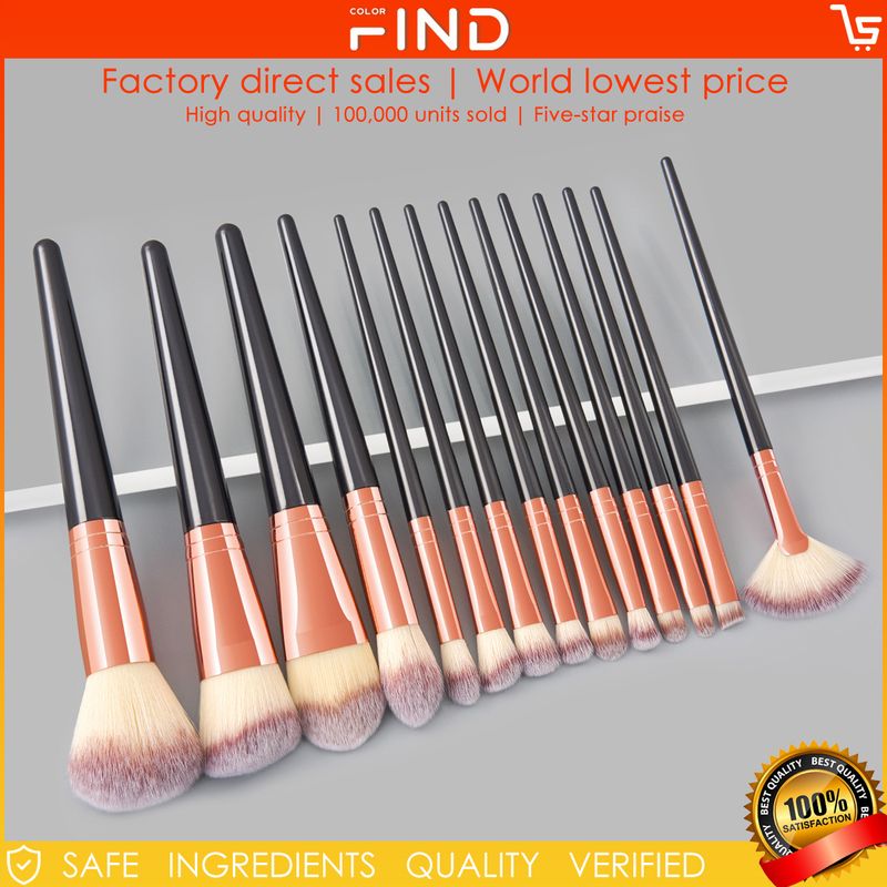 14 pcs black professional makeup brush set, fan-shaped makeup brushes, factory direct sales_voghion.com