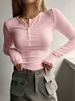 Women's Button Ribbed Slim-fit Knitwear_voghion.com