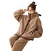 Herfst- en winterlamwollen thermische pyjama's voor dames, thermisch verdikt en losse loungewearset met capuchon_voghion.com