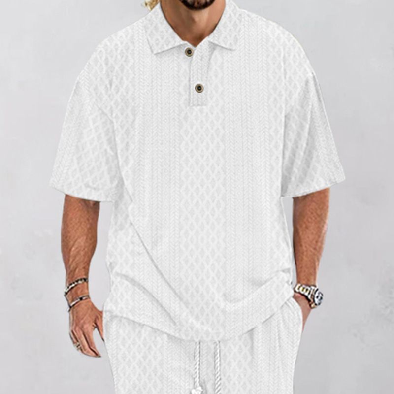 American Oversize Jacquard Knitted Turn-down Collar T-shirt For Men Summer Loose Fit Versatile Top_voghion.com