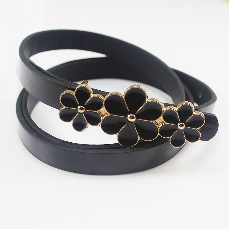 flower Board Thin PU Patent Leather Women's Buckle Small Belt_voghion.com