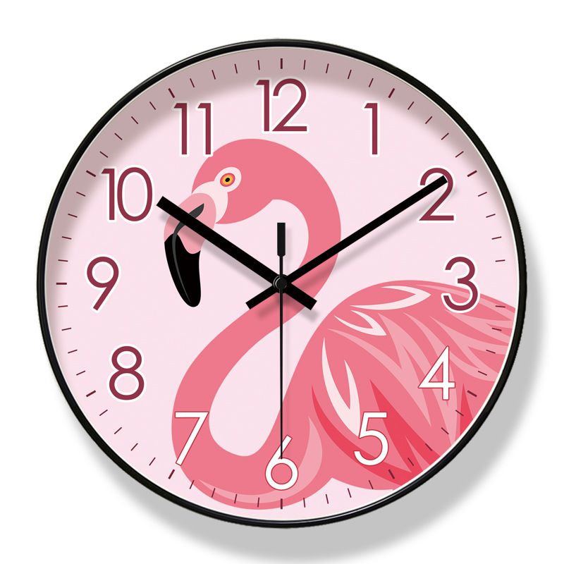 Yipula 6636 Flamingo Love Pink Wall Watch Silent Sweep Second Quartz Clock_voghion.com