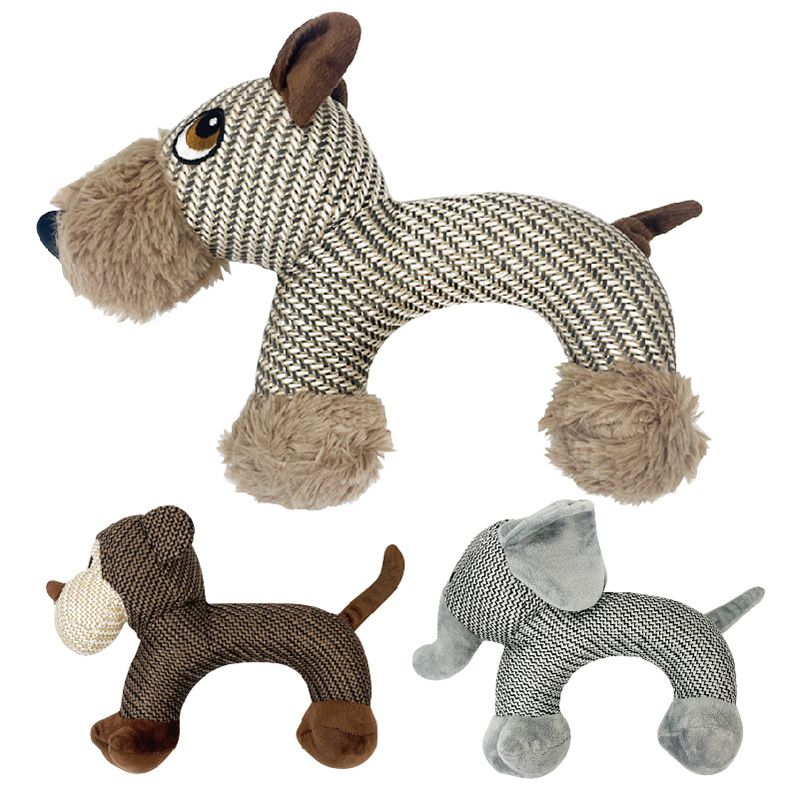 Dog Cotton And Linen Plush Squeaky Pet Durable Chew-Resistant Elephant Monkey Arch-Shaped Teddy Toy_voghion.com