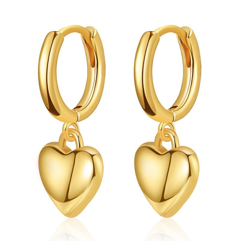 Herzförmige, farbechte, trendige Ohrringe mit echtem K-Gold. Klassischer Stil, passend zu allen Business-Looks._voghion.com