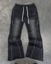Herrenbekleidung, Unisex, Distressed-Strickhose, Reißverschlussdetails, Streetwear, Vintage, hoch taillierte, gerade geschnittene Baumwollhose für Damen (Grau, Dunkelgrau, Schwarz)_voghion.com