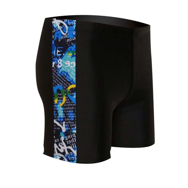 Man's clothing Men's swim shorts Embarrassment-proof men's swim shorts Plain black patchwork swimsuit_voghion.com