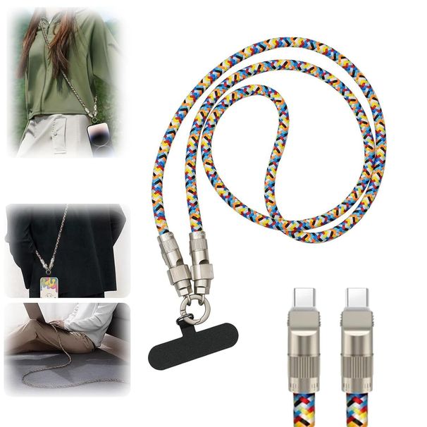 Cordon pour téléphone portable et câble de chargement 2 en 1, câble USB-C vers USB-C + cordon pour téléphone_voghion.com