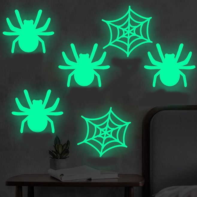 Glow In The Dark Halloween Wall Stickers - Spooky Spider Decals For Living Room & Bedroom, Self-Adhesive PVC Wall Art For Party Decor_voghion.com