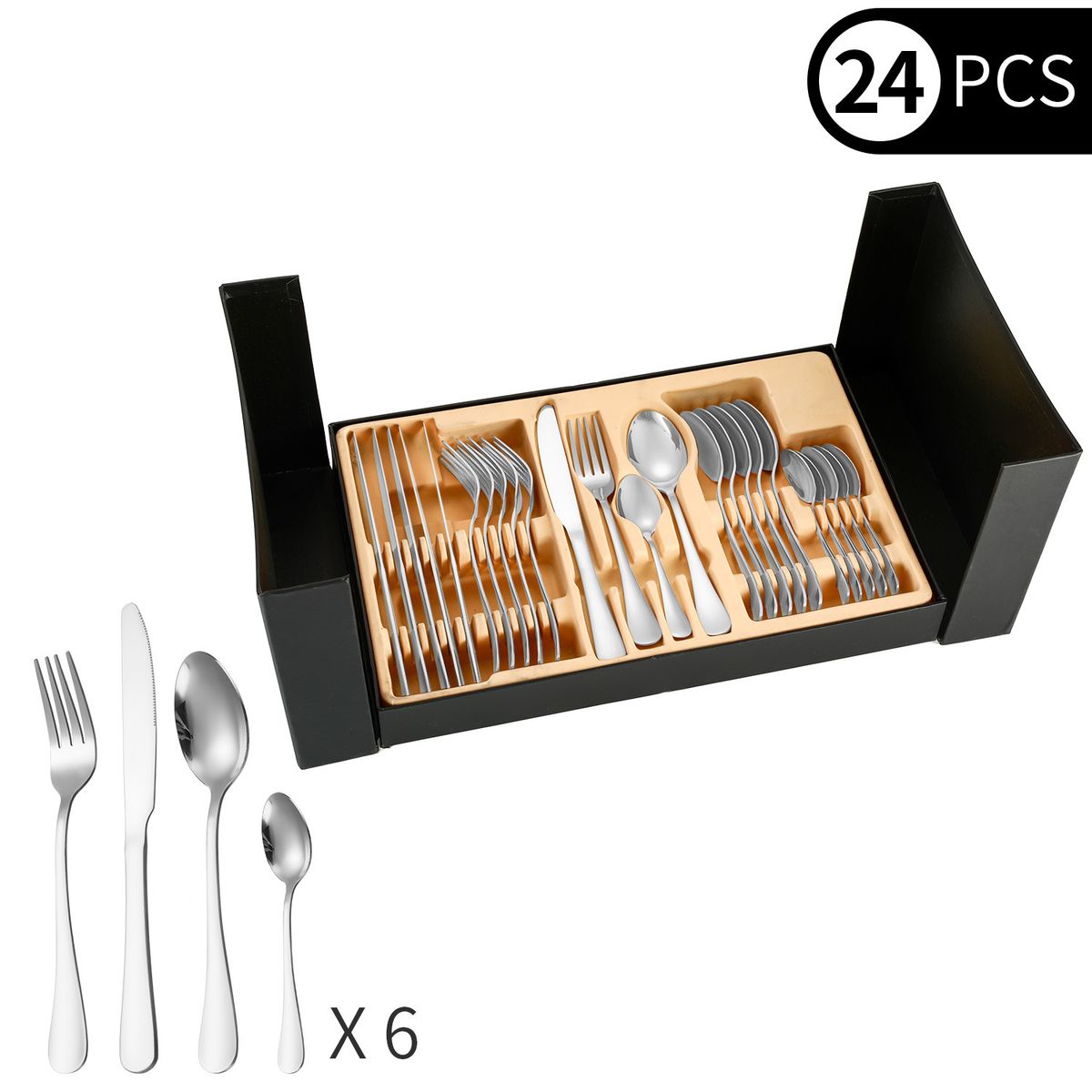 Service de table 24 pièces en acier inoxydable 1010, vaisselle occidentale, coffret artisanal double face pour 6 personnes, couteau à steak, fourchette et cuillère_voghion.com