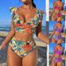 Maillot de bain deux pièces pour femme avec bretelles rotatives et imprimé floral_voghion.com