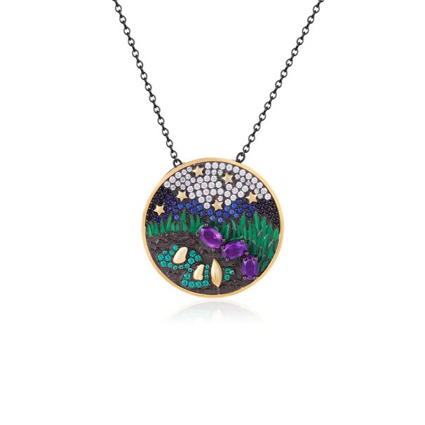 Ciondolo in pietra naturale con ametista, collana di alta gamma in argento sterling, design originale con pietre preziose colorate_voghion.com