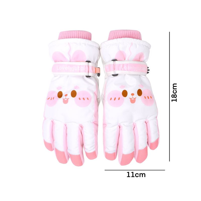 Cute Girl Heart Pink Rabbit Winter Skiing and Cycling with Velvet Warmth Windproof Gloves Touchable Screen_voghion.com