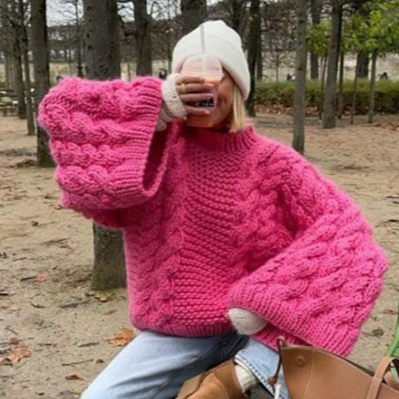 Women's Clothing women's sweater comfortable casual retro knitted round neck solid color autumn large size sweater_voghion.com
