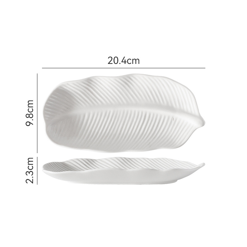 Piatto rettangolare bianco in ceramica, piatto a foglia di banana, piatto per pesce, piatto in ceramica, piatto per hotel, piatto per sushi, piatto da dessert_voghion.com
