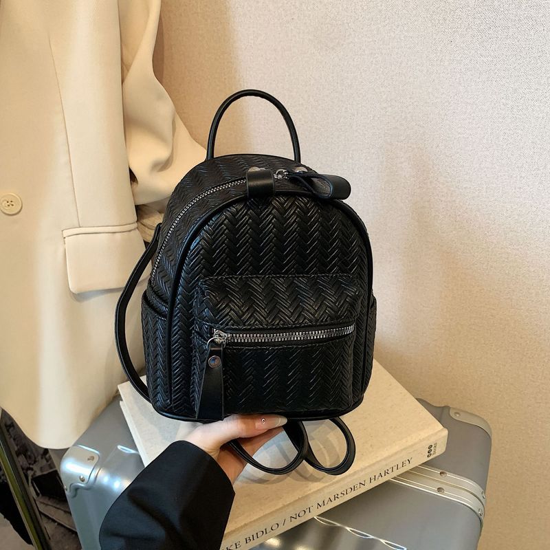 Trendy Pleated Woven Pattern Double-layer Zipper Casual Personalized Backpack Handbag Messenger Bag With Shoulder Strap_voghion.com