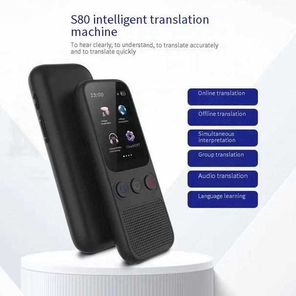 S85 Smart Voice Translator With 3.5" Screen – Offline Translation, Real-Time Speech & Photo Translation For Travel & Business (Black)_voghion.com
