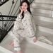 Spring And Autumn Black Love Jacquard Ice Silk Silk Pajamas Women's Cardigan Long Sleeve High-end Loungewear Summer_voghion.com