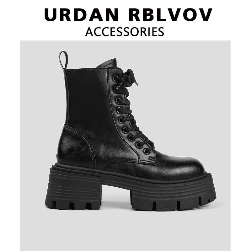 Dámské letní martinské boty z hovězí kůže s vysokým límcem, univerzální retro britský styl, krátké, s tlustým dnem_voghion.com