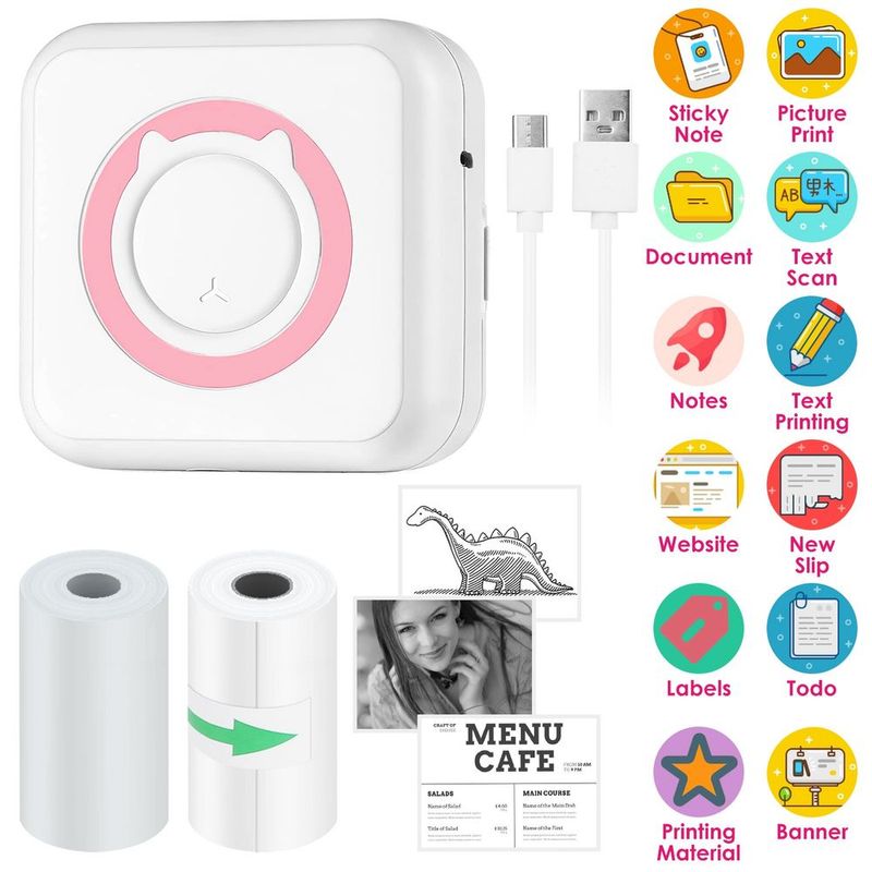 Pocket Wireless Thermal Printer Portable Mini Sticker Maker Machine Rechargeable Inkless Photo Printer For Printing Label Journal Study Notes Memo P_voghion.com
