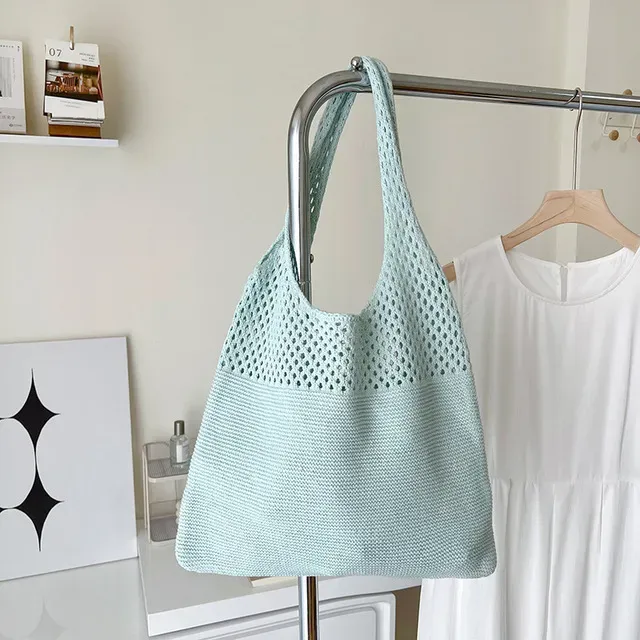 Borse a tracolla di grande capacità, alla moda, da donna, in tessuto cavo all'uncinetto, borse a mano, ecologiche, per la spesa._voghion.com