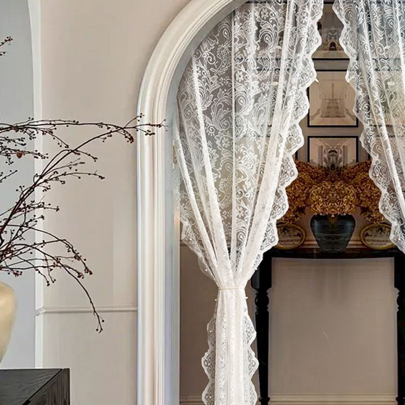 Spitzen-Türvorhang – Eleganter Polyester-Voile-Vorhang mit Pfauenfeder-Design für Wohnzimmer, Schlafzimmer, Eingangsbereich – Romantischer Prinzessinnen-Stil_voghion.com