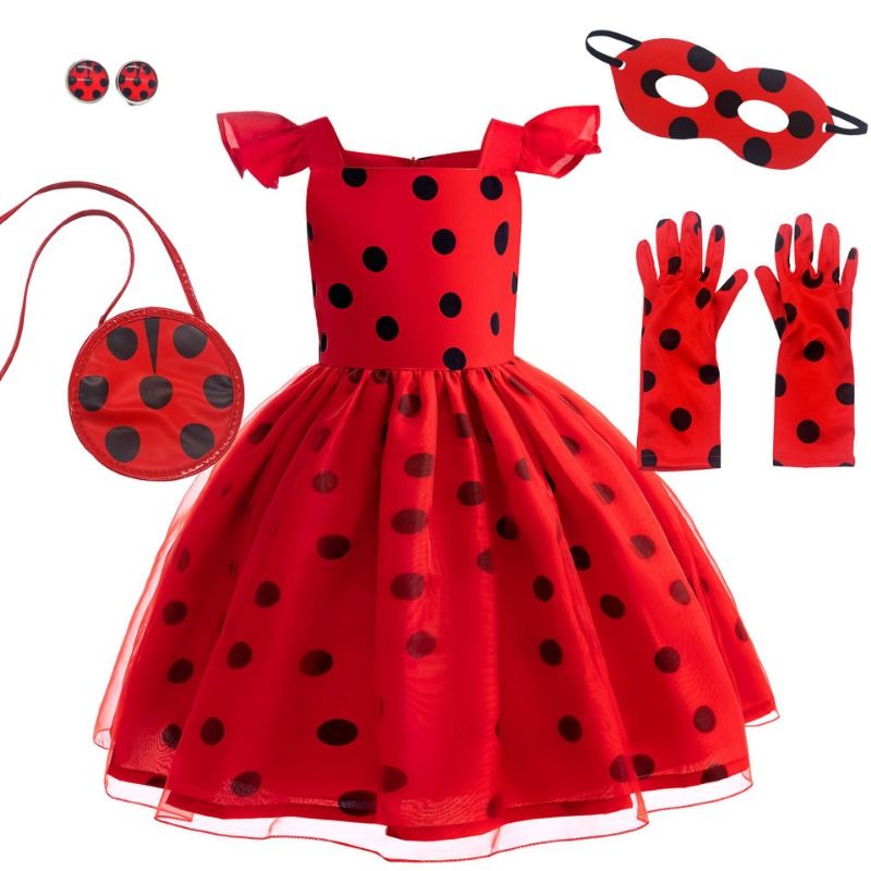 Vestito da coccinella per ragazze di Halloween, con maschera, piccola manica volante, per cosplay, abiti da principessa, festa di compleanno, spettacolo teatrale, costume per bambini_voghion.com