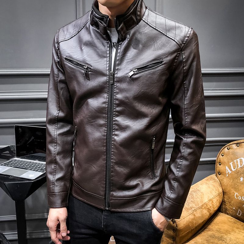 2023 Męska Motocyklowa Kurtka Skórzana Kurtka Jesienna Koreański Styl Slim Modny Przystojny Młodzieżowy Casual Kurtka Skórzana_voghion.com