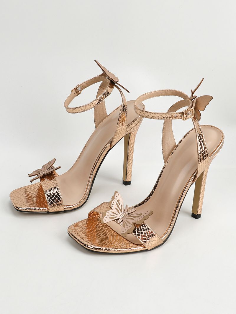 Nuovi sandali a spillo con cinturino a punta quadrata e punta quadrata sexy da donna con fiocco in metallo e motivo serpente_voghion.com