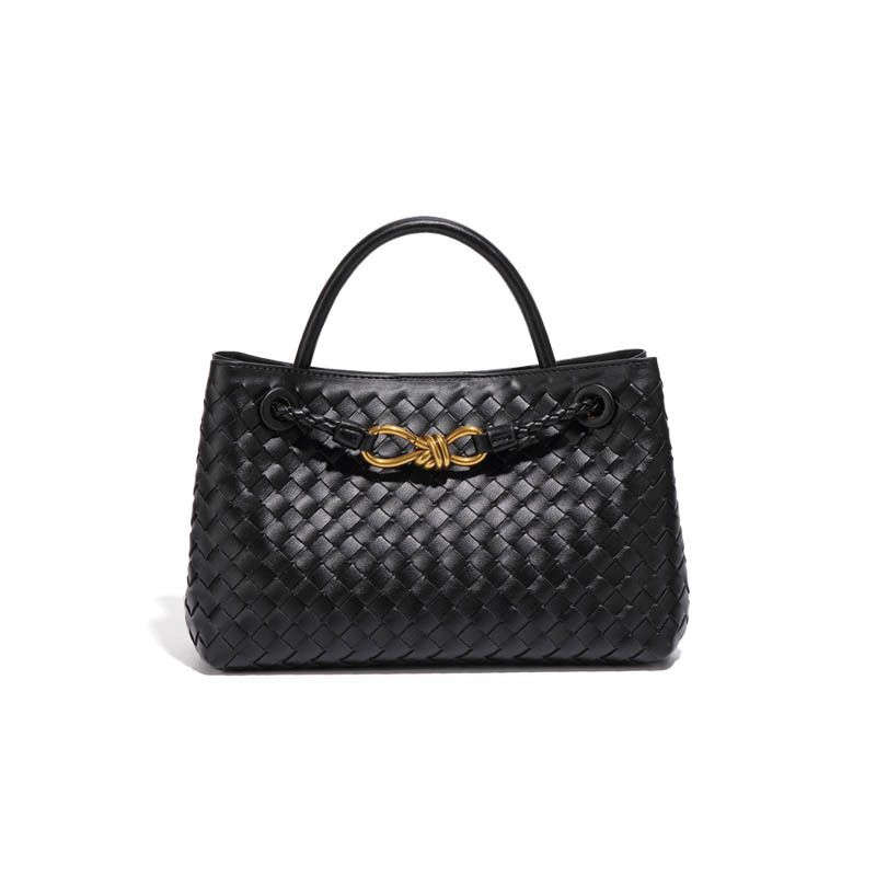 Europe and the United States fashion niche metal rope buckle bow woven bag female Tote bag leather large capacity shoulder bag_voghion.com