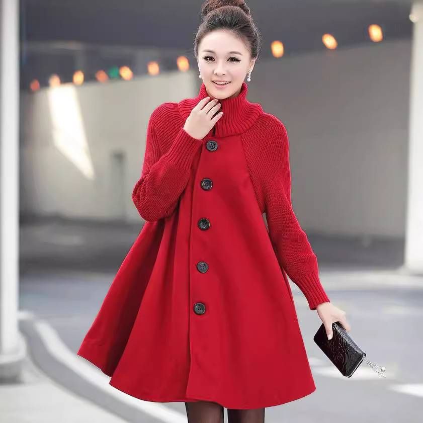 Women's Clothing large size women's mid length loose woolen coat cape woolen windbreaker jacket_voghion.com
