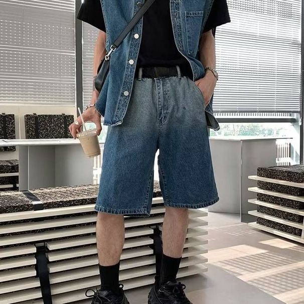 Pantaloncini in denim retrò larghi da uomo, estivi, casual, elasticizzati e comodi._voghion.com