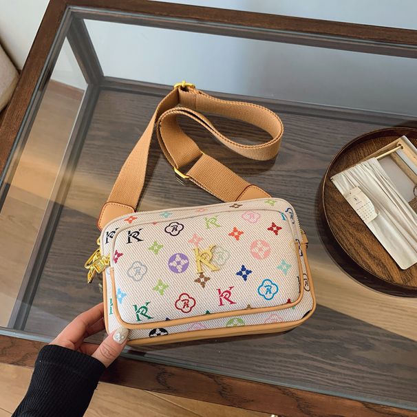 Luxuriöse Umhängetasche für Damen, klassisches Blumenmuster, K-Gold-Akzent, leichter Reißverschluss, verstellbarer Riemen, Pendlertasche, 22 x 6 x 15 cm_voghion.com