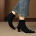 Cameido Women's French Style Suede Mid Heel Chunky Heel Slim Ankle Boots For Autumn And Winter_voghion.com