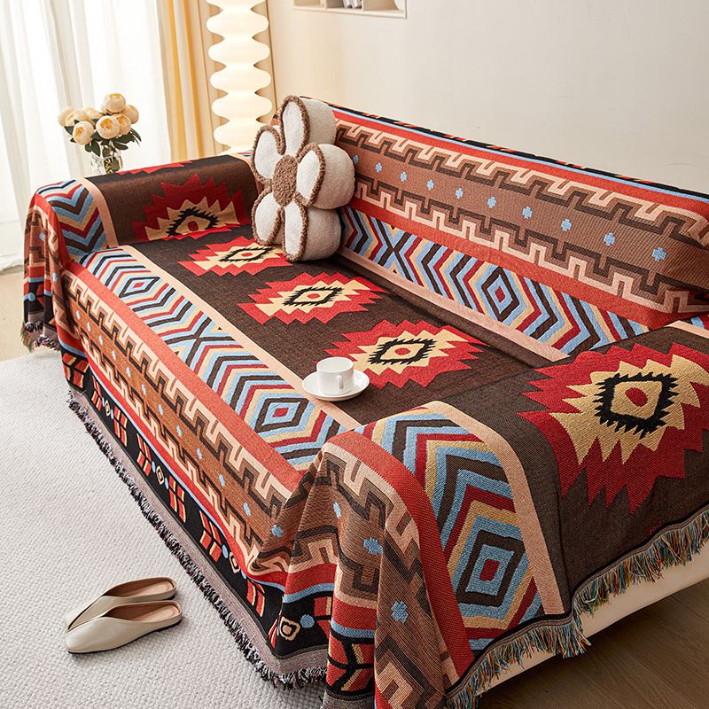 Housse de canapé à motif floral ethnique américain – Tissu épais en coton et polyester pour canapé 3 places – Motifs géométriques en plusieurs tailles_voghion.com