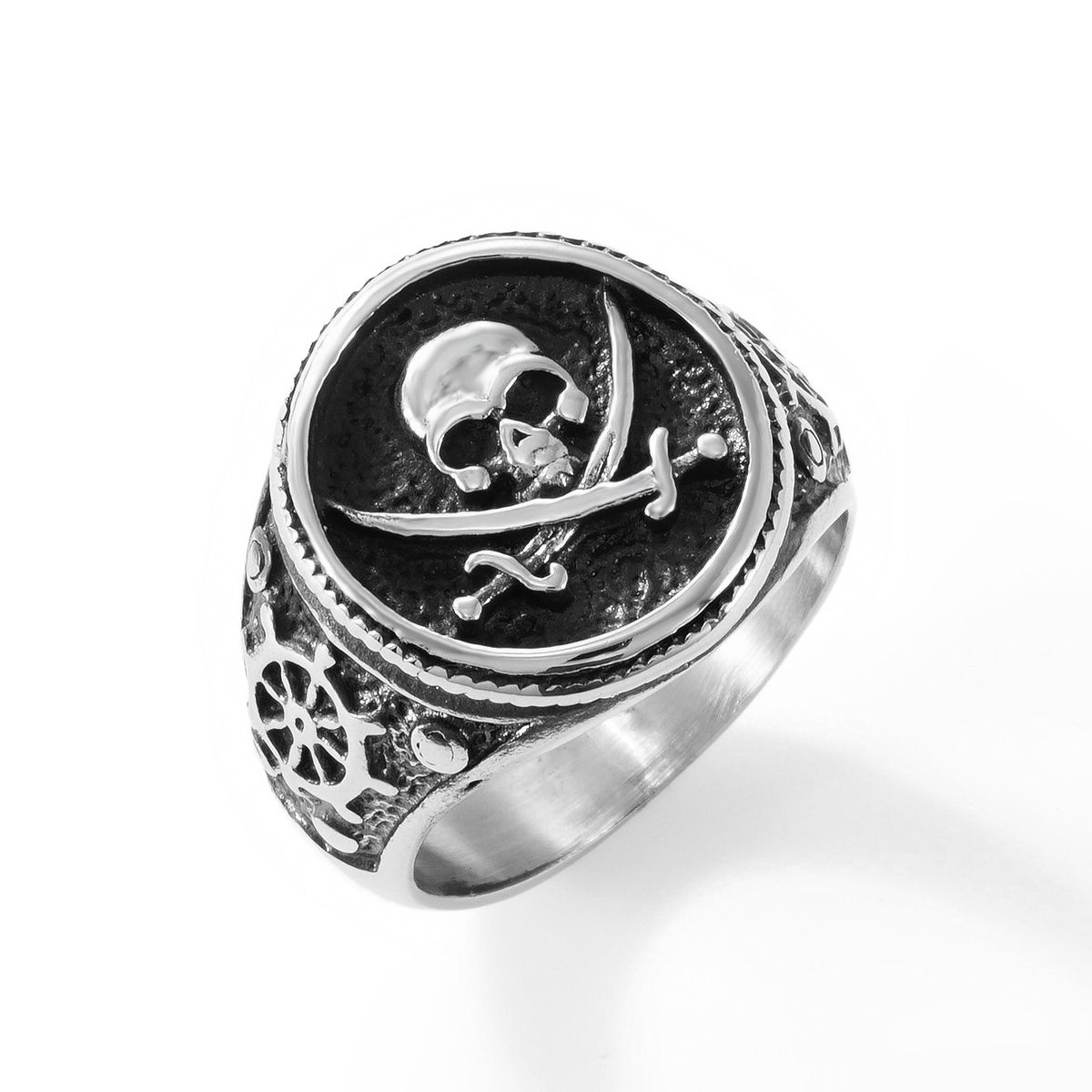Anello con teschio pirata in acciaio al titanio Dyola per uomo e donna - Gioielli gotici punk hipster, P_voghion.com
