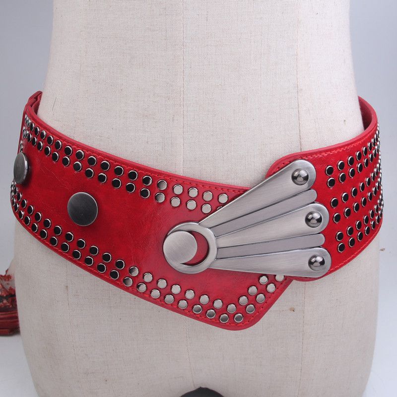 Cinturón elástico con remaches estilo punk, moderno, versátil y exquisito para mujer, con decoración de cintura ancha._voghion.com