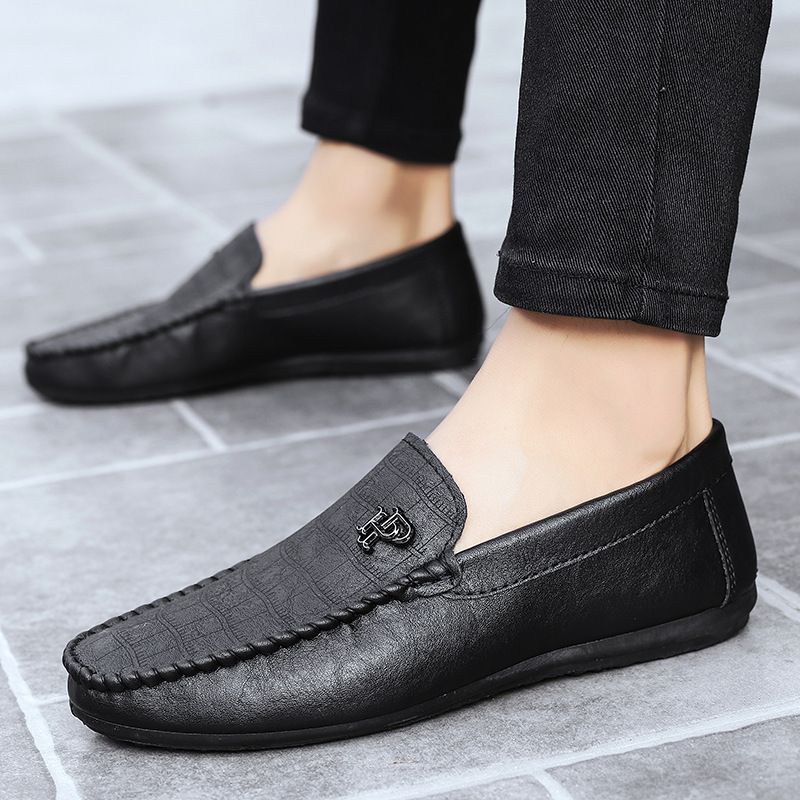 Doudou Shoes Men's Spring And Summer New Soft-soled Breathable Lazy Slip-on Casual Leather Shoes European Station Trendy British Loafers_voghion.com