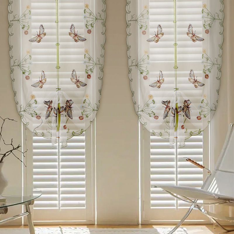 Butterfly Embroidered Curtains – Elegant Lifting Balloon Shades With Blackout & Sheer Layers For Living Room, Bedroom (White, 52x84 Inch)​_voghion.com
