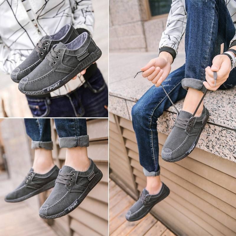 Four Seasons New Canvas Korean Edition Men's Lazy Lace Up Cloth Casual Versatile Board Trendy Shoes_voghion.com