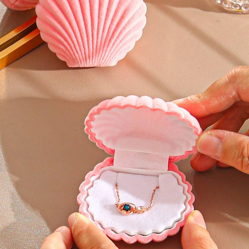 1PC New Flocking Cute Shell Jewelry Box, Stud Earrings, Rings, Necklaces Storage Jewelry Box_voghion.com