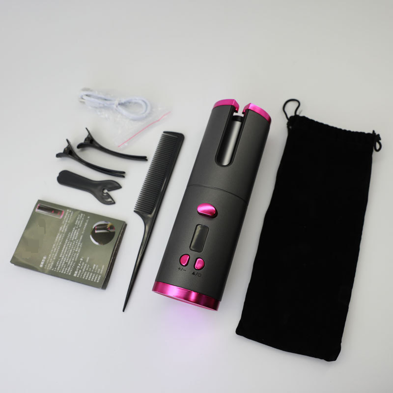 Cordless LCD Hair Curling Iron - Portable Mini Smart Curler With Fast Wireless Charging & Adjustable Temperature For Home & Travel​​_voghion.com